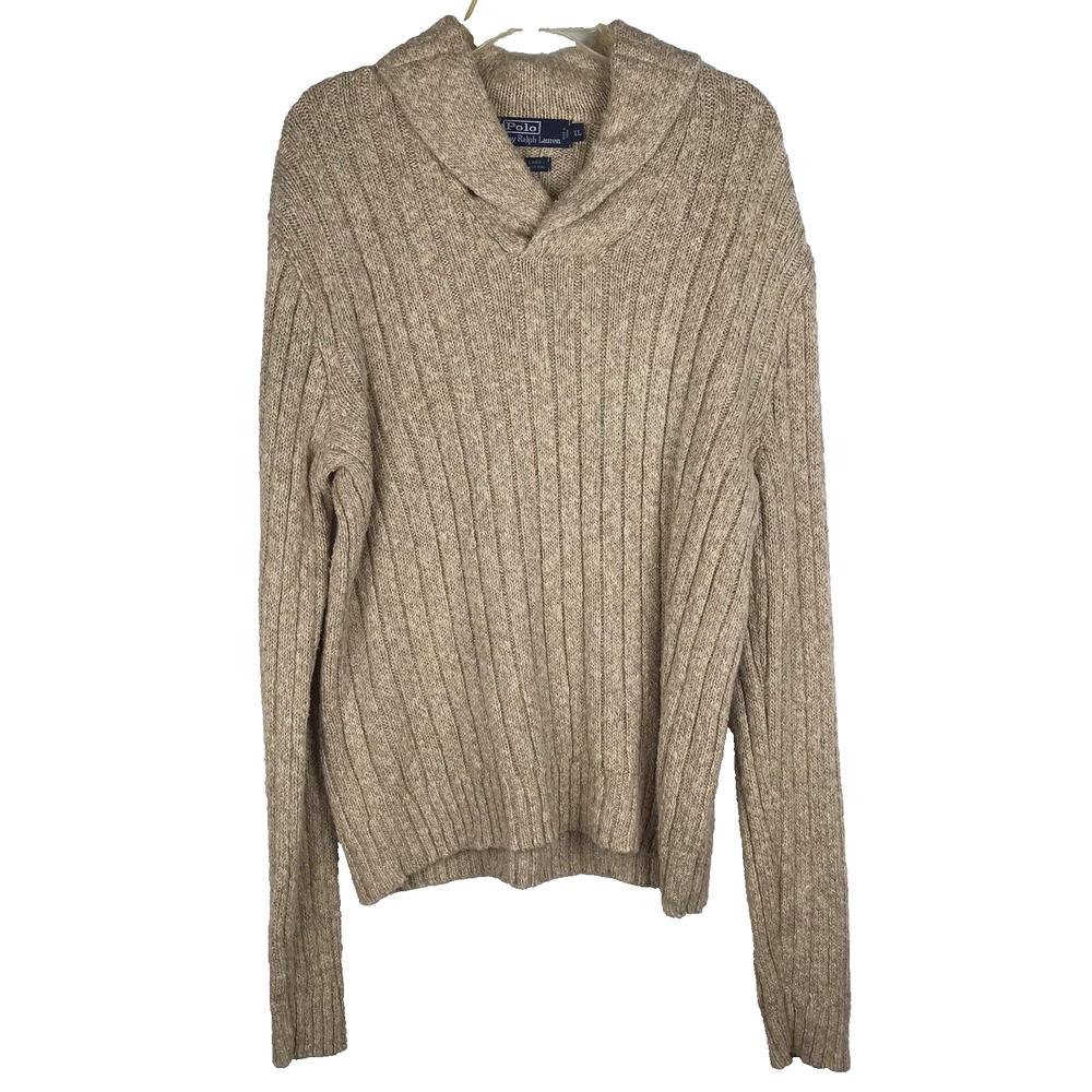 Polo Ralph Lauren Pullover Sweater Cowl Neck Beige Linen Cotton Blend Knit XL